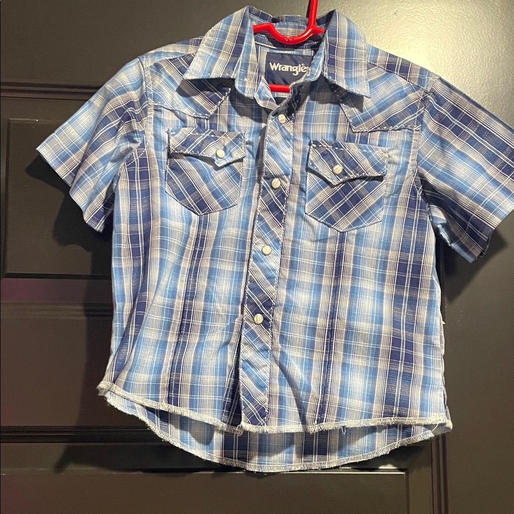 Wrangler Kids Blue Checkered Button-Down Shirt